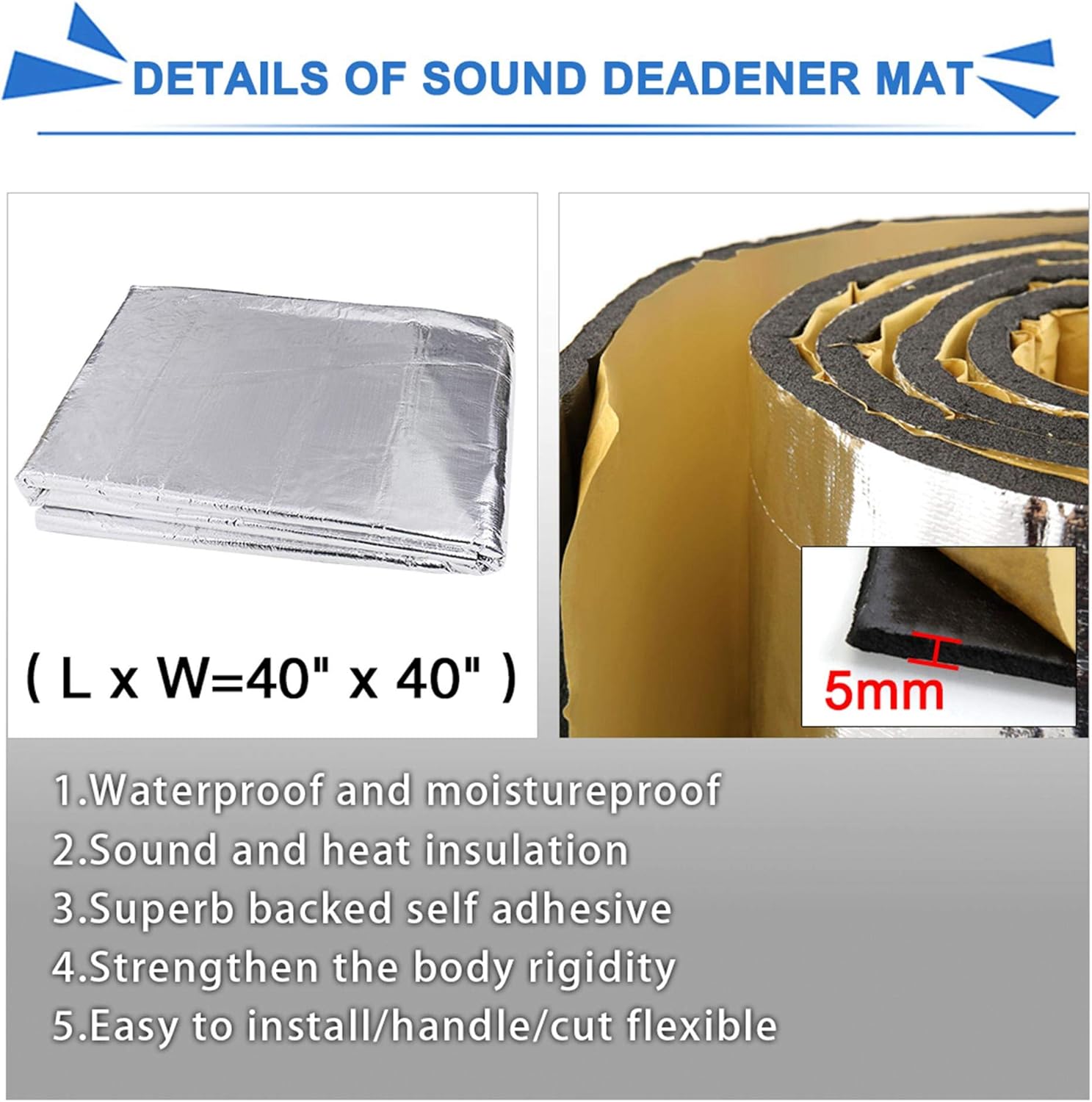 6.46sqft Car Sound Deadener Aluminum Foam Mat J5703
