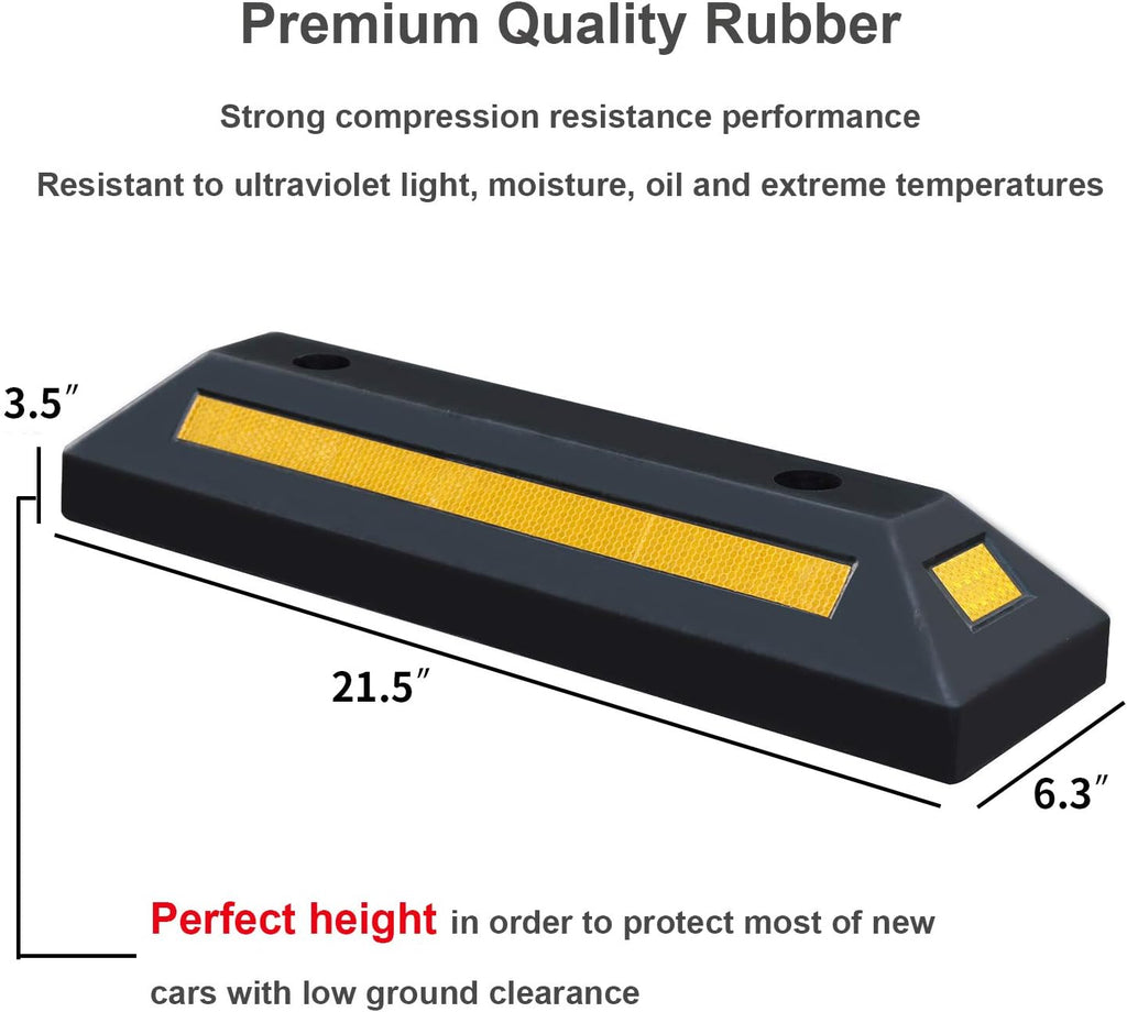 2 Pack Rubber Parking Guide Blocks with Yellow Reflective Stripes 21.25x5.7x3.54 N824