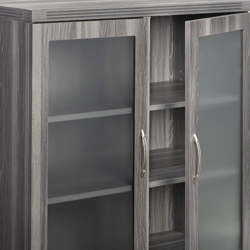 Glass Display Cabinet with 2 Doors, 2 Shelves, Gray Steel X759