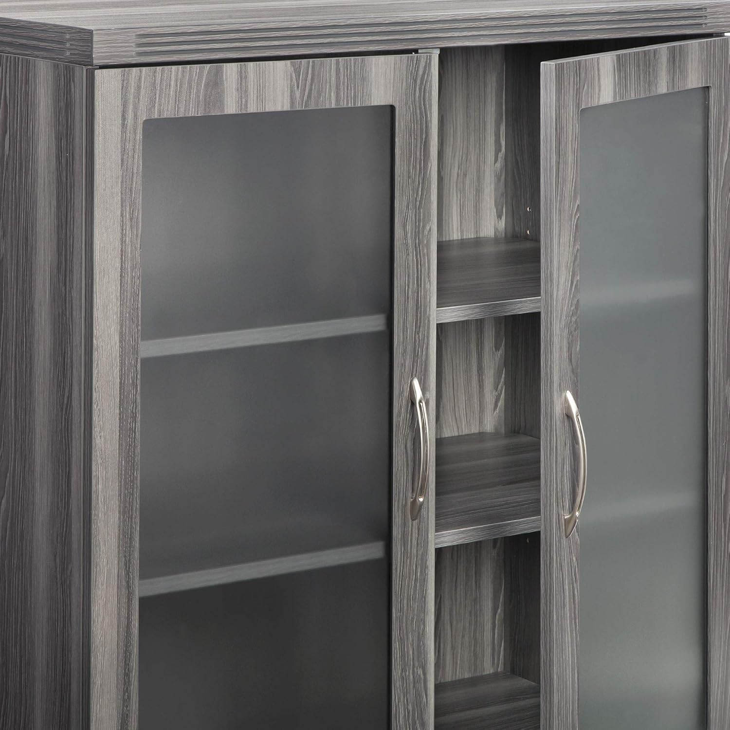 Glass Display Cabinet with 2 Doors, 2 Shelves, Gray Steel X759