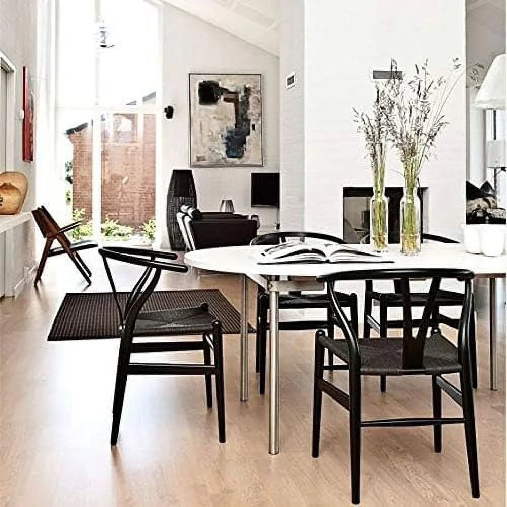 Natural Wishbone Wood Armchair with Black Seat I3303