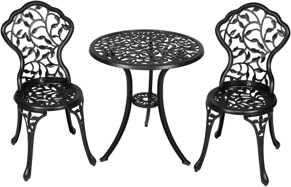 3-Piece Black Outdoor Cast Aluminum Patio Bistro Set P276