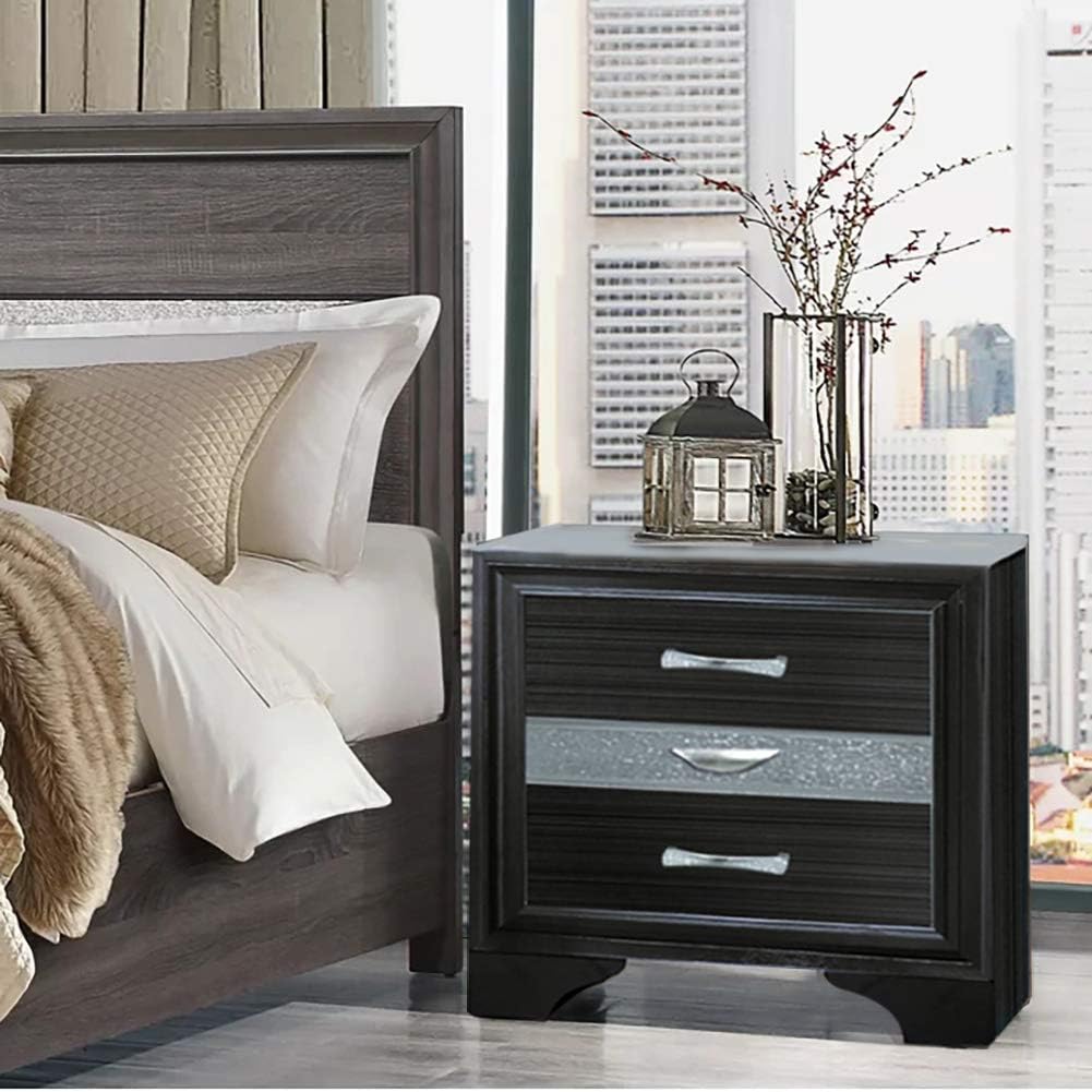 2 Drawers Black Wooden Nightstand D79390