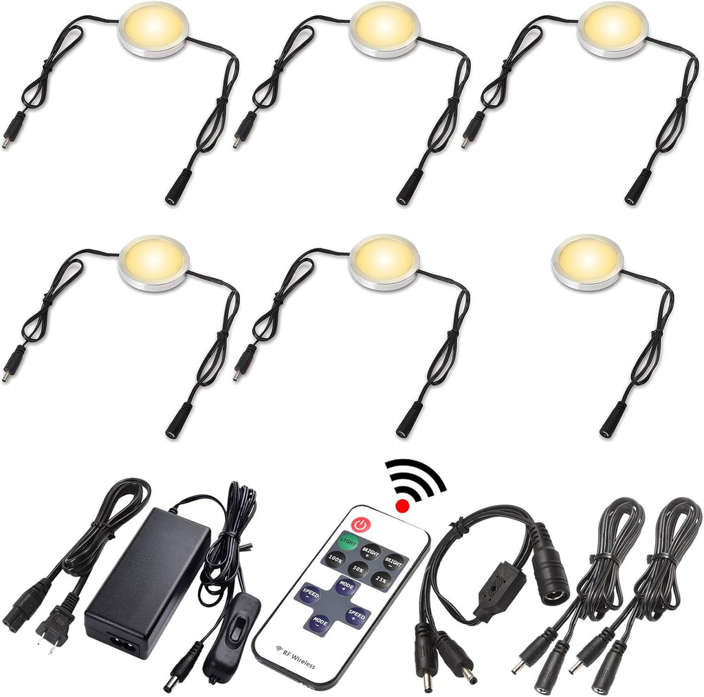LED Under Cabinet Lighting Linkable Kit, Wireless Dimmable Puck Lights, RF Remote Control, 12 Lights, Daylight Pack of 2 J4993