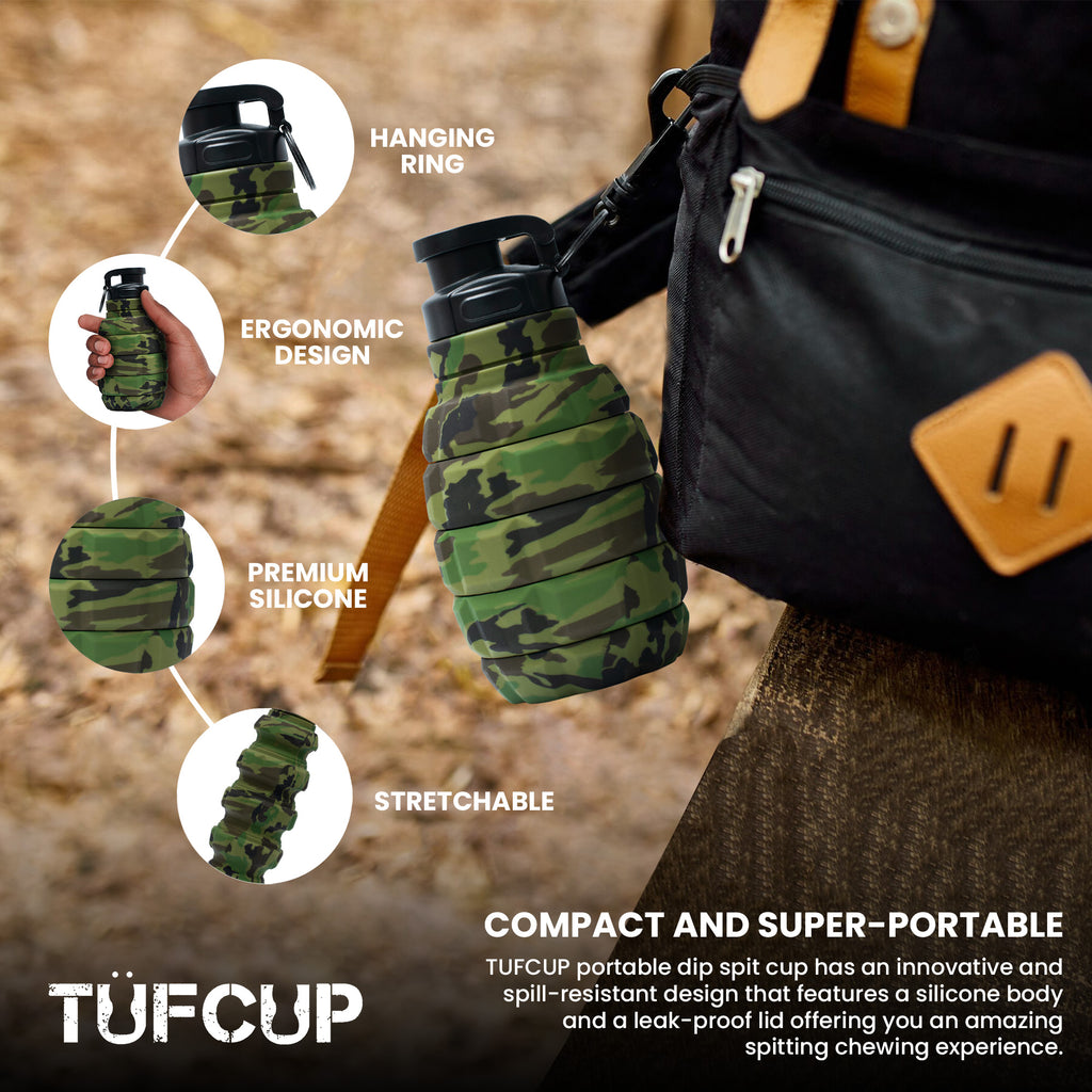 Green Camo Collapsible Spill Resistant Silicone Spit Cup with Lid J99201