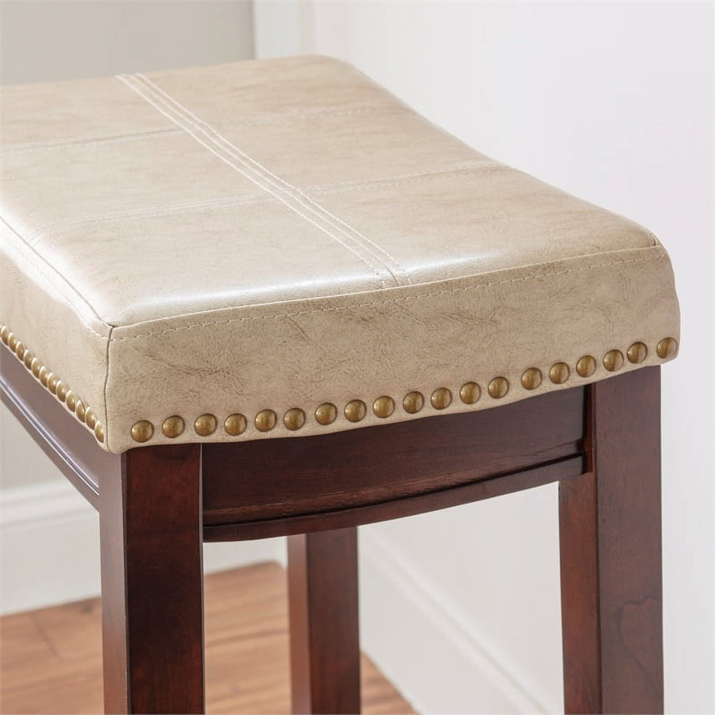 Beige Wood Faux Leather Bar Stool E44845