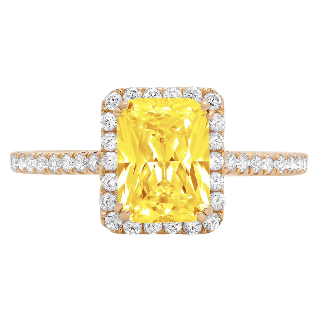 18k Yellow Gold Halo Ring with 1.96ct Emerald Cut Yellow Simulated Diamond A481
