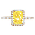 18k Yellow Gold Halo Ring with 1.96ct Emerald Cut Yellow Simulated Diamond A481