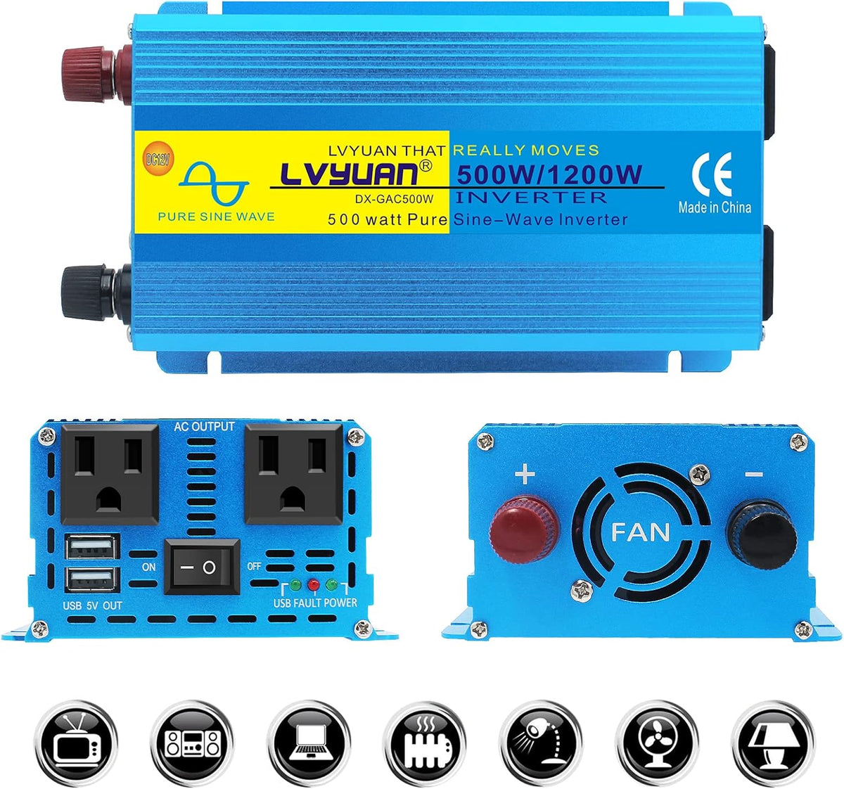 1000W Pure Sine Wave Car Power Inverter Dual AC Outlets Dual USB Charging Ports Pack of 2 N502431