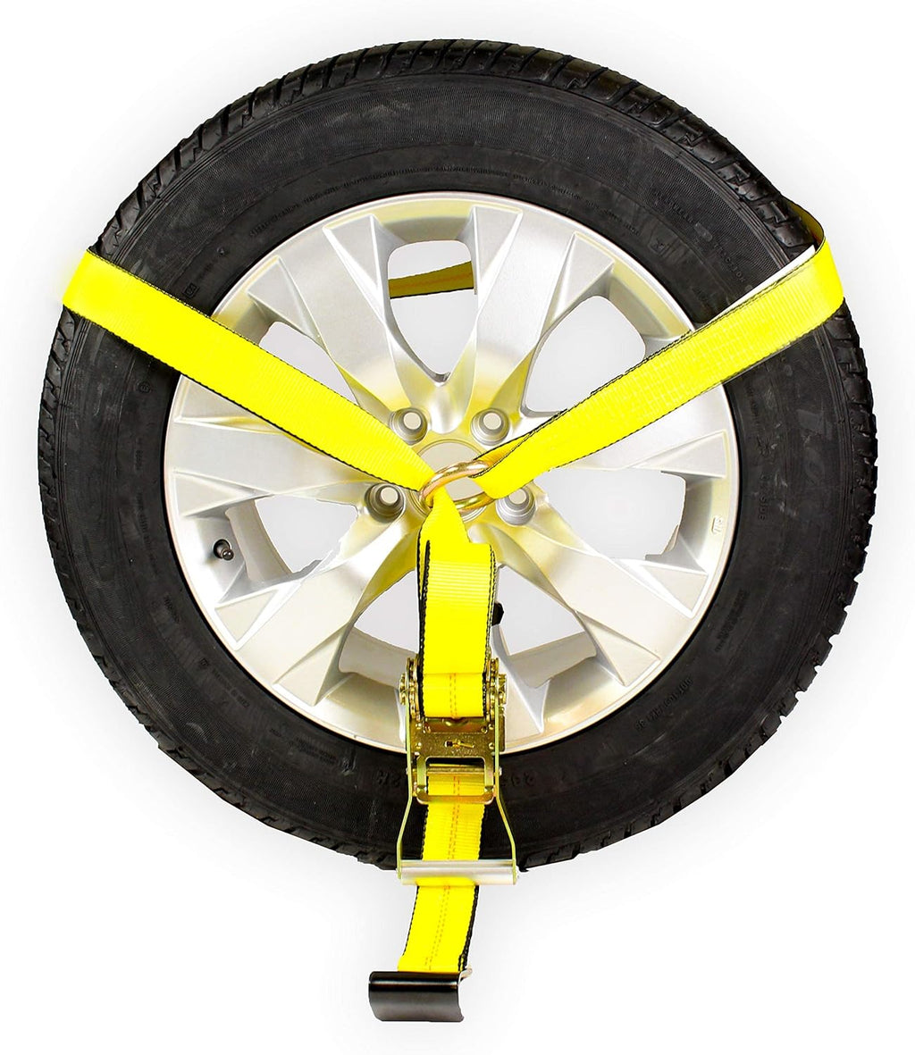 4 Pack Car Wheel Lasso Straps with Flat Hook and Ratchet X7398