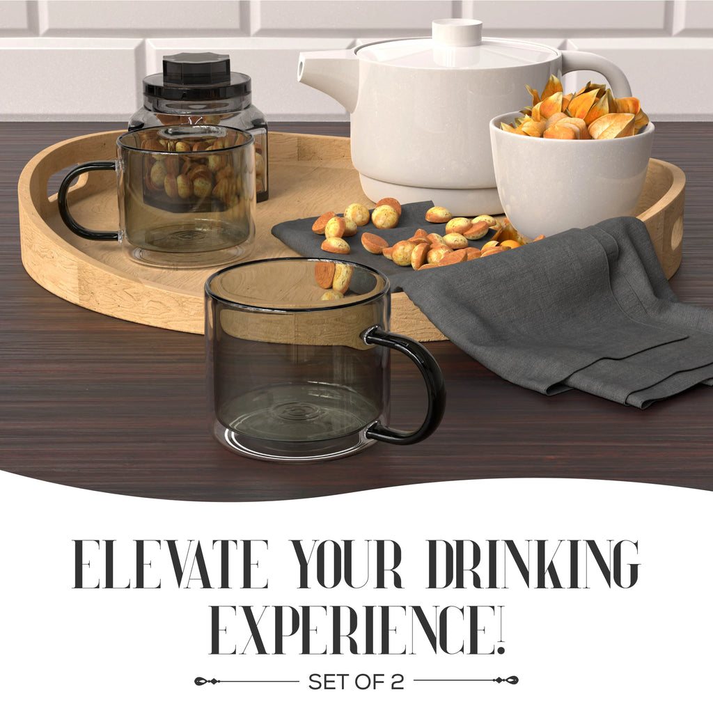 Gray Glass Coffee Mugs Set of 2 with Handle A168