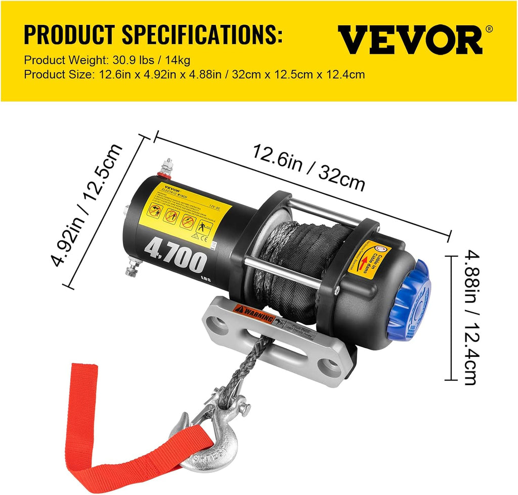 4700 lbs Capacity Electric Winch with Synthetic Rope and Wireless Remote I188