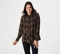 Printed Stretch Woven Button-Front Top, Size 3X, Taupe B60553