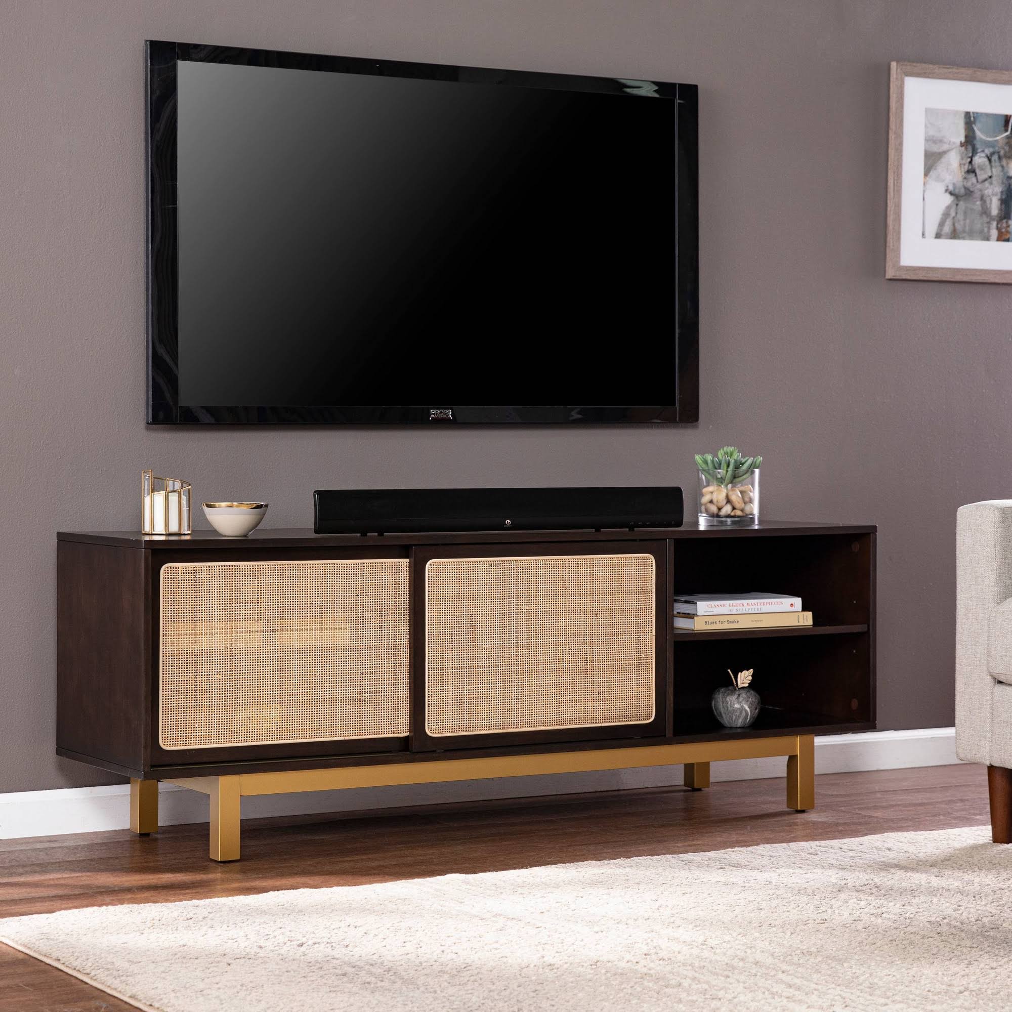 Sliding Door Media Stand Brown Gold Natural Y77841