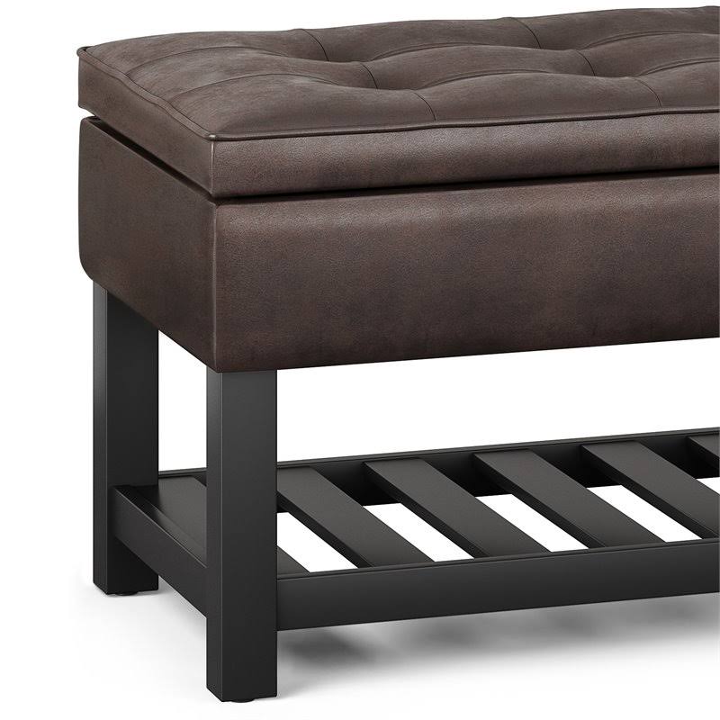Distressed Brown Faux Leather Storage Ottoman Bench T732361