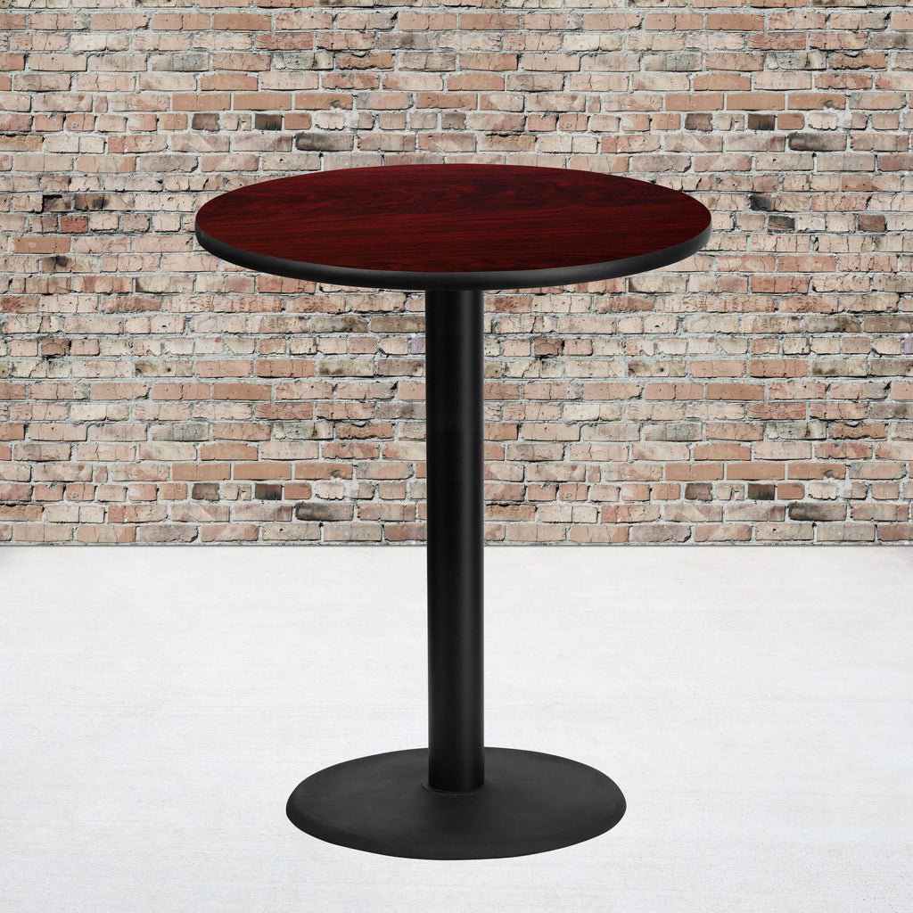 36&& Round Mahogany Laminate Table Top with 24&& Round Bar Height Table Base Q37287
