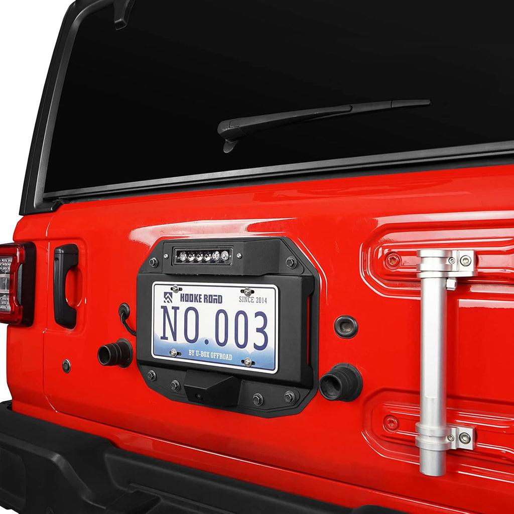Spare Tire Delete License Plate Relocation Kit with Hole for Factory Back-up Camera & Third Brake Light Compatible with Jeep Wrangler JL 2018-2022 Pack of 2 B54445