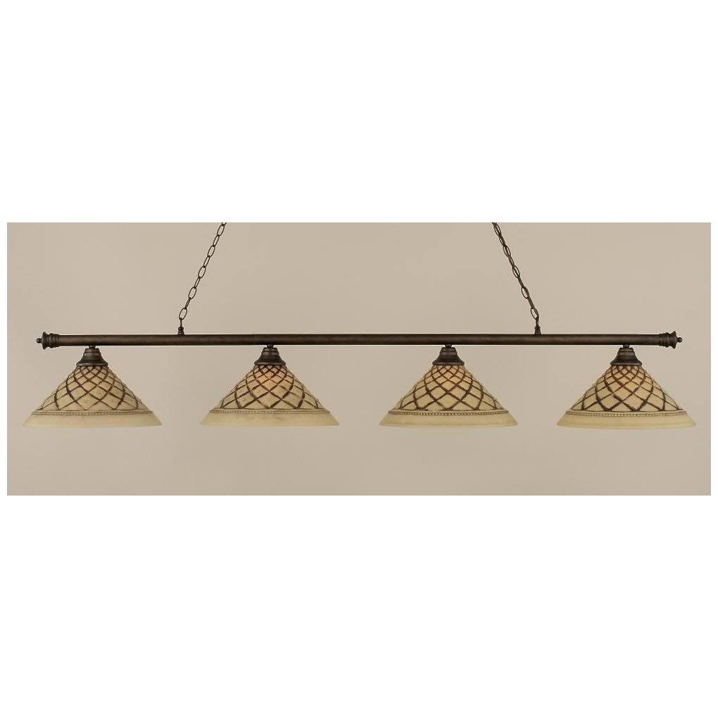 Four Light Bronze Billiard Finish with Chocolate Icing Glass U28438