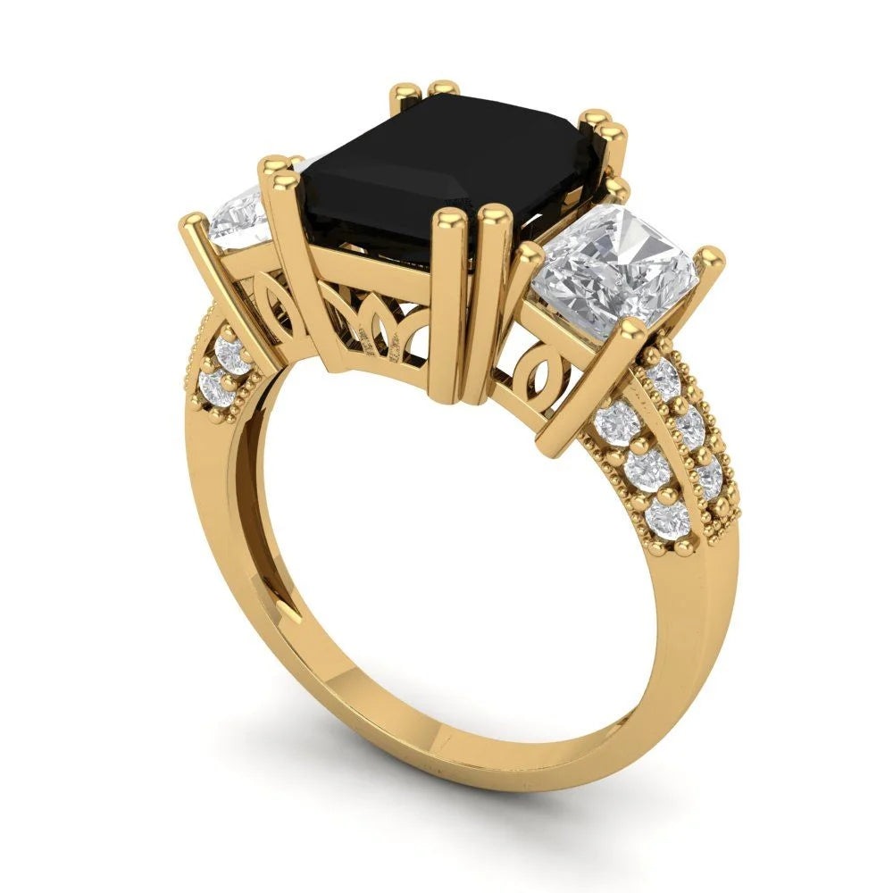18k Yellow Gold Simulated Diamond Three-Stone Ring SZ 7 I472495