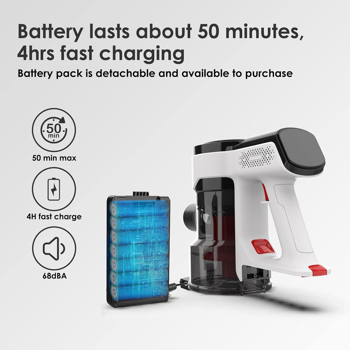Cordless Stick Vacuum with 25kPa Suction, 50 Mins Runtime, 4 in 1 Lightweight Q316