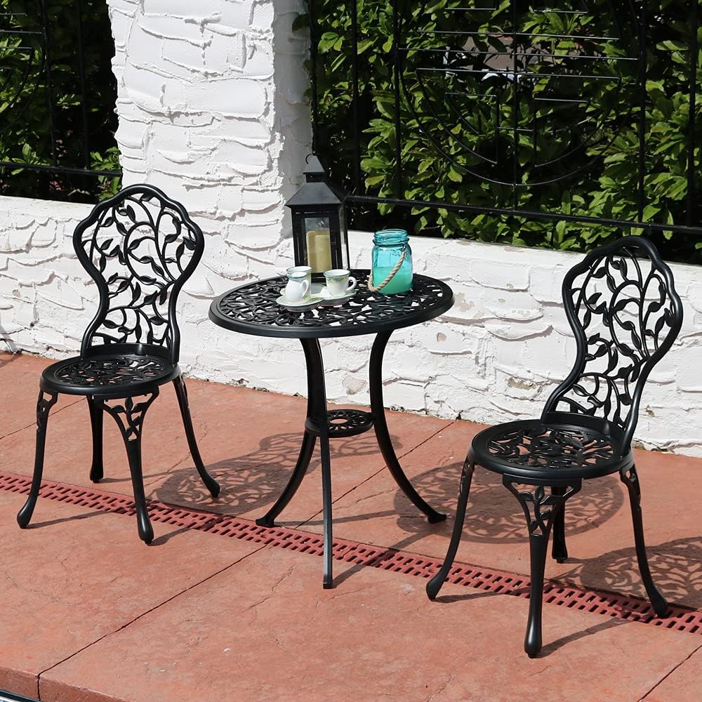 3-Piece Black Outdoor Cast Aluminum Patio Bistro Set P276
