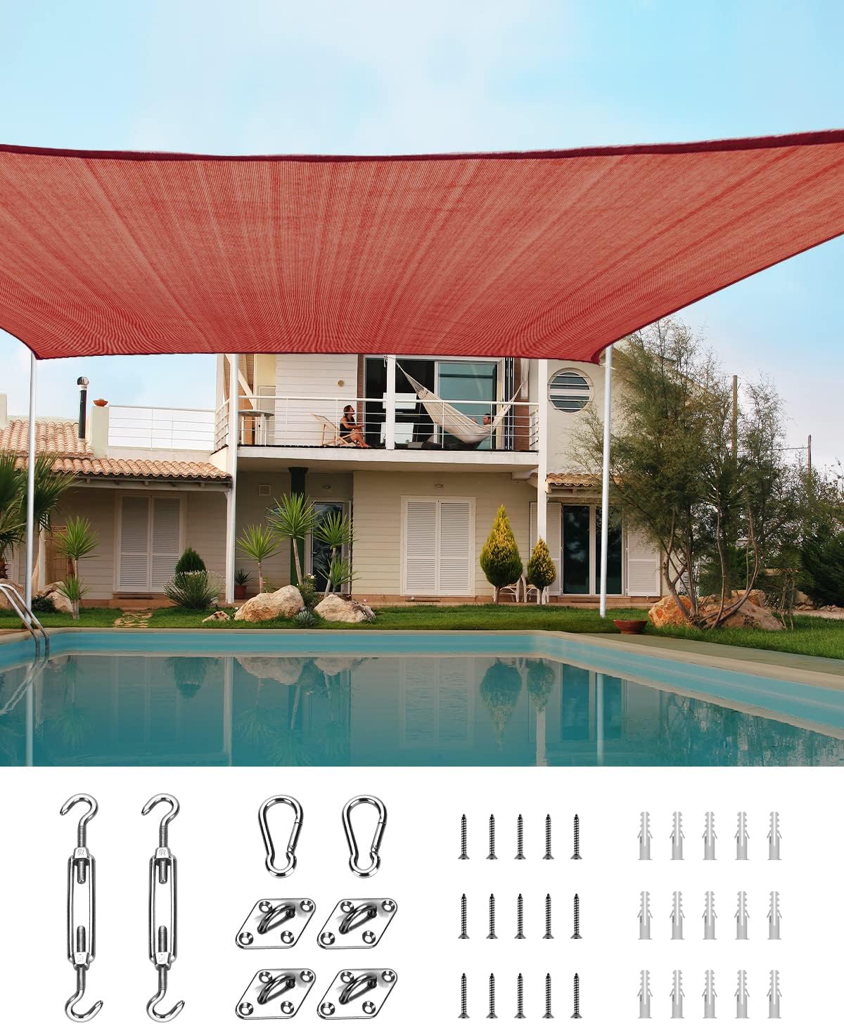 20X16FT 185G HDPE Rectangle Sun Shade Sail Canopy (Brown) Q858267