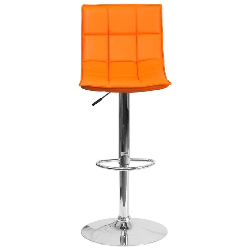 Orange Quilted Vinyl Adjustable Height Barstool with Chrome Base F866