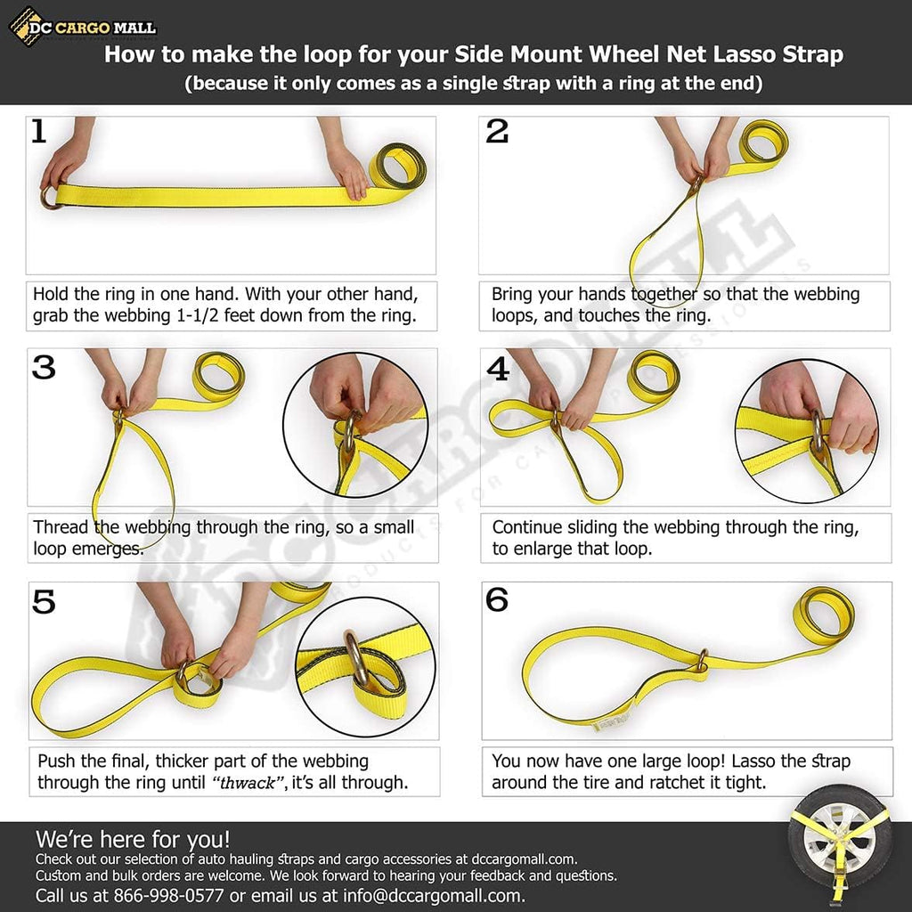 4 Pack Car Wheel Lasso Straps with Flat Hook and Ratchet X7398