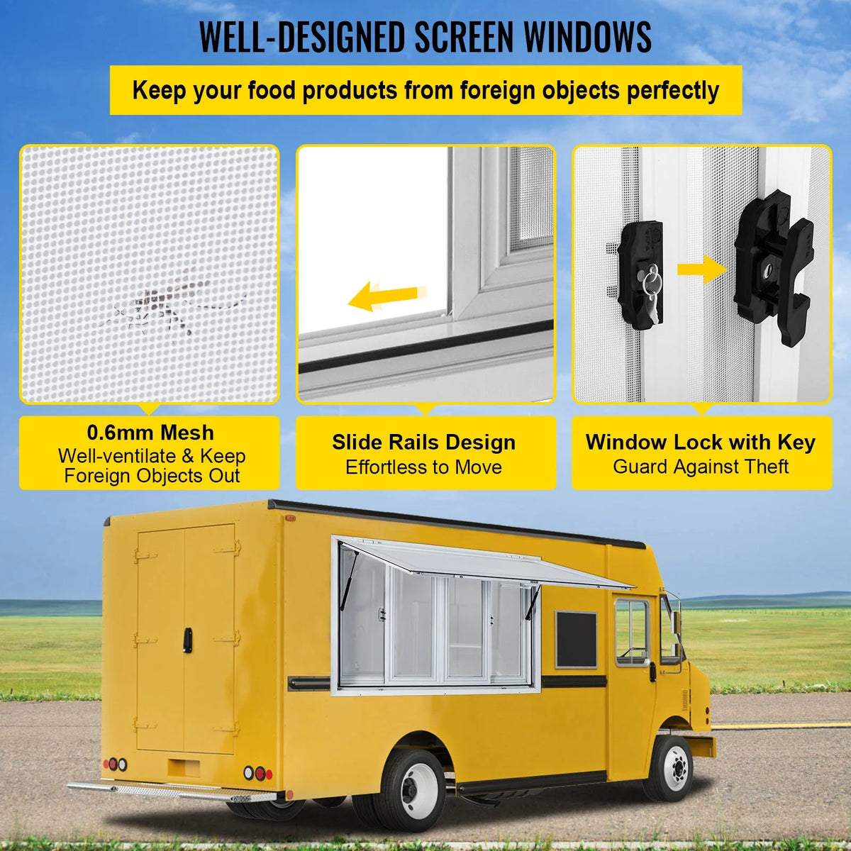 60 x 36 inches Aluminum Food Truck Service Window with 4 Horizontal Sliding Screens X1873