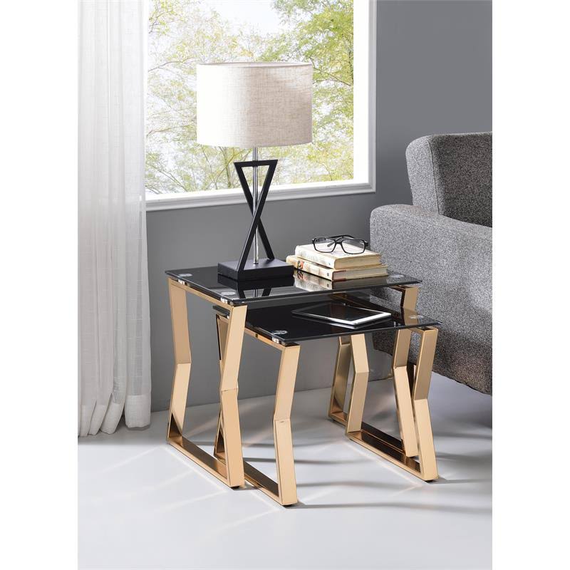 2-Piece Glass Top Nesting Table in Gold L42868