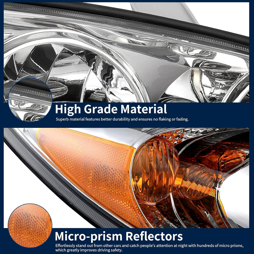 Headlight Assembly for CAMRY 2002 2003 2004 Chrome Housing Amber Reflector Clear Lens Z1617