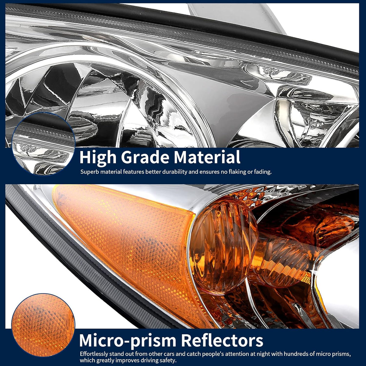 Headlight Assembly for CAMRY 2002 2003 2004 Chrome Housing Amber Reflector Clear Lens Z1617