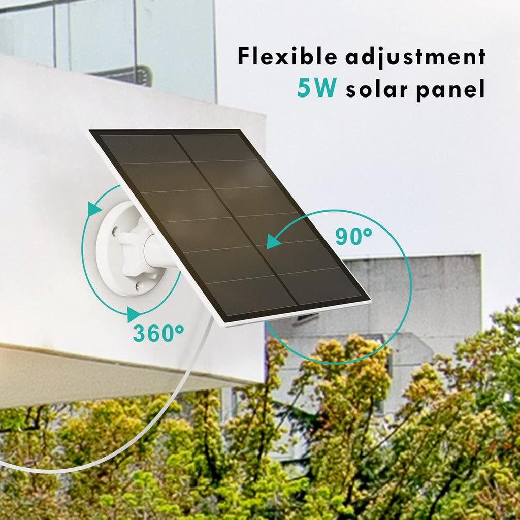 Solar Panel for Rechargeable Battery Security Camera, IP65 Waterproof, Micro USB, 360° Adjustable Wall Mounting Bracket I82488