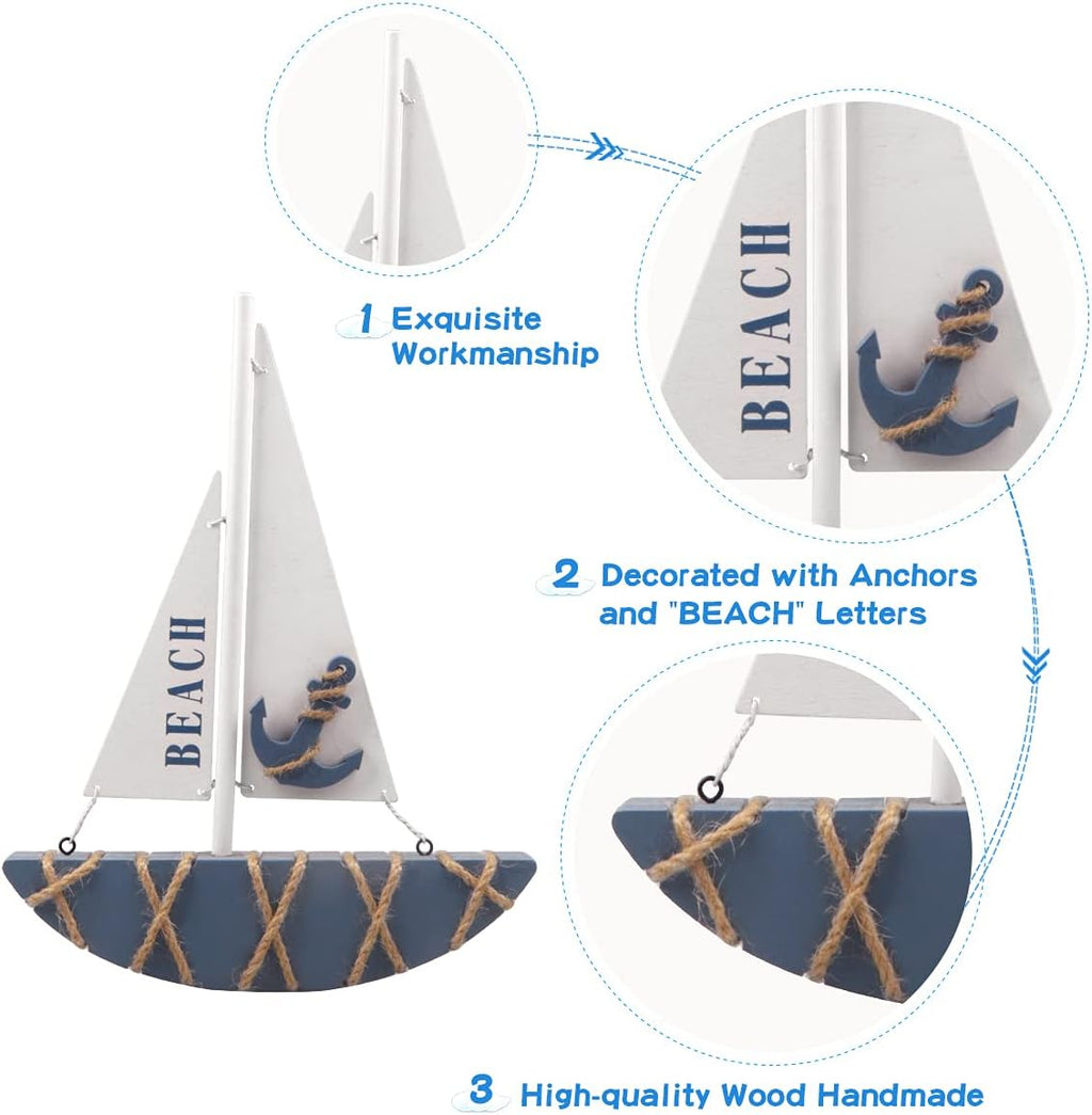 Wooden Sailboat Decoration (8.3 x 1.18 x 11 Inches) J233641