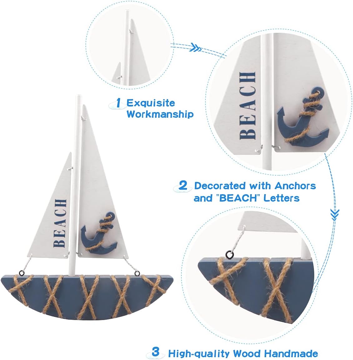 Wooden Sailboat Decoration (8.3 x 1.18 x 11 Inches) J233641