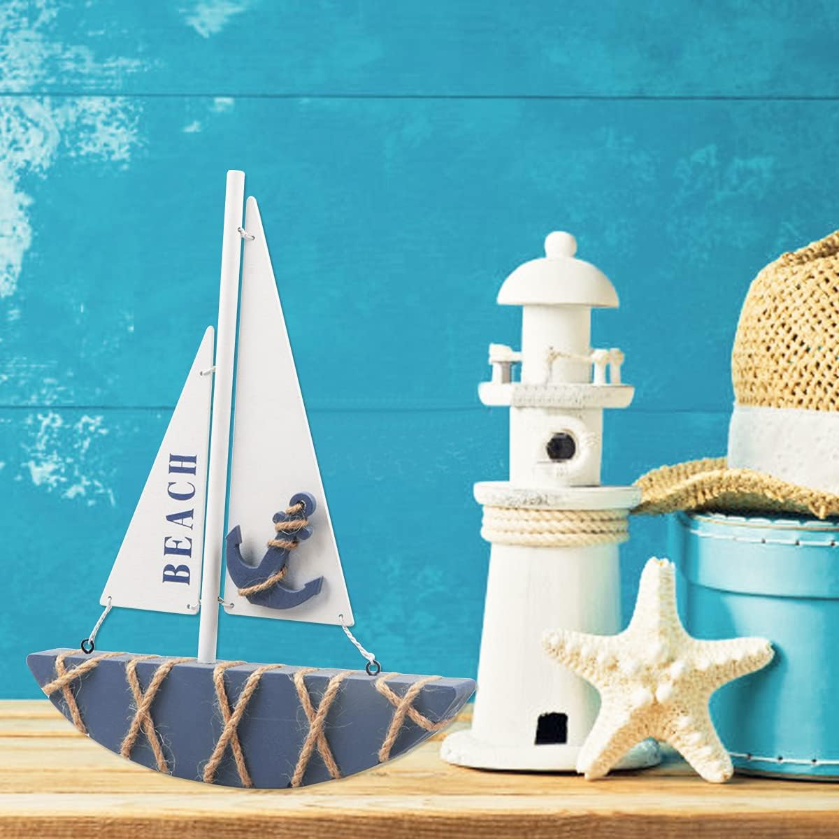Wooden Sailboat Decoration (8.3 x 1.18 x 11 Inches) J233641