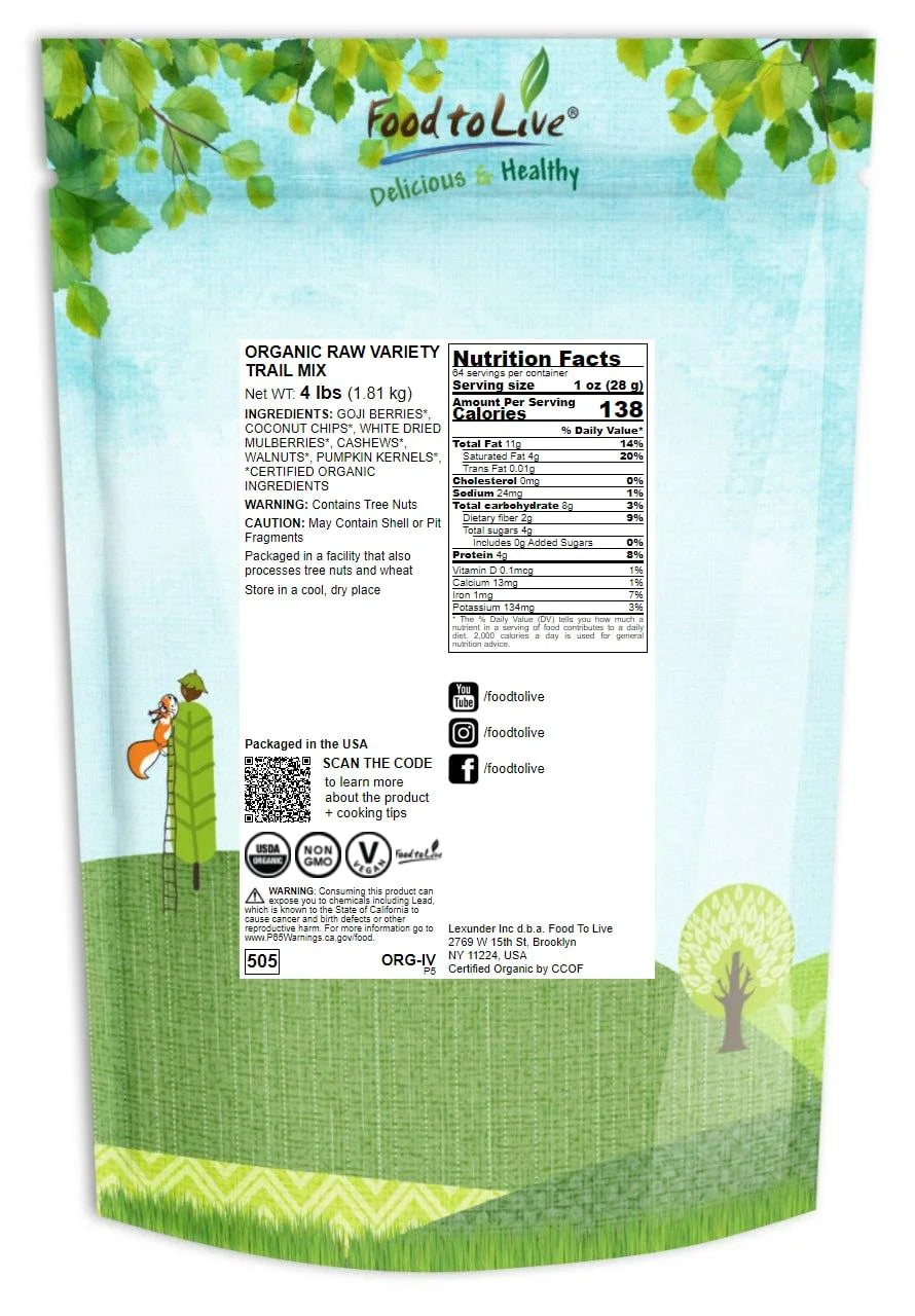 Organic Raw Variety Trail Mix, 4 Pounds E29009