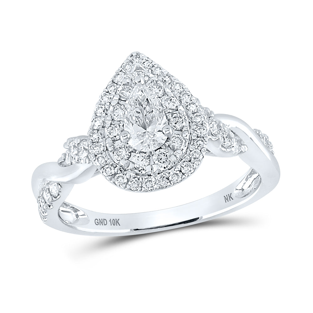 10kt White Gold Pear Diamond Halo Engagement Ring 1 Cttw P64331