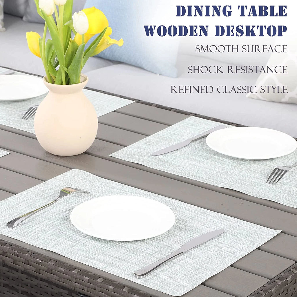 7 Piece Outdoor Dining Sectional Sofa with Dining Table and Chair Grey H460