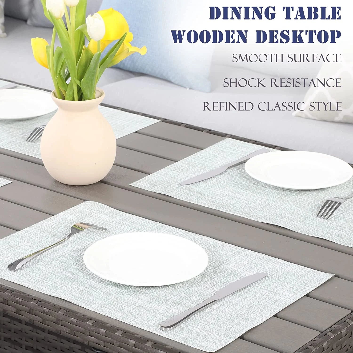 7 Piece Outdoor Dining Sectional Sofa with Dining Table and Chair Grey H460