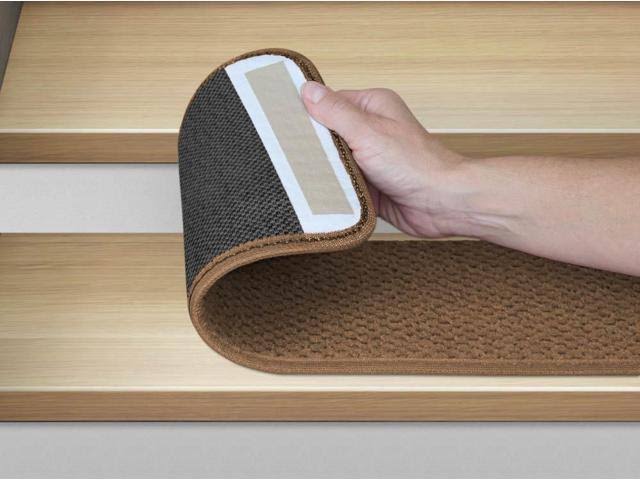 15 Pc Adhesive Carpet Stair Treads Toffee Brown 8 in. x 23.5 in. O350285