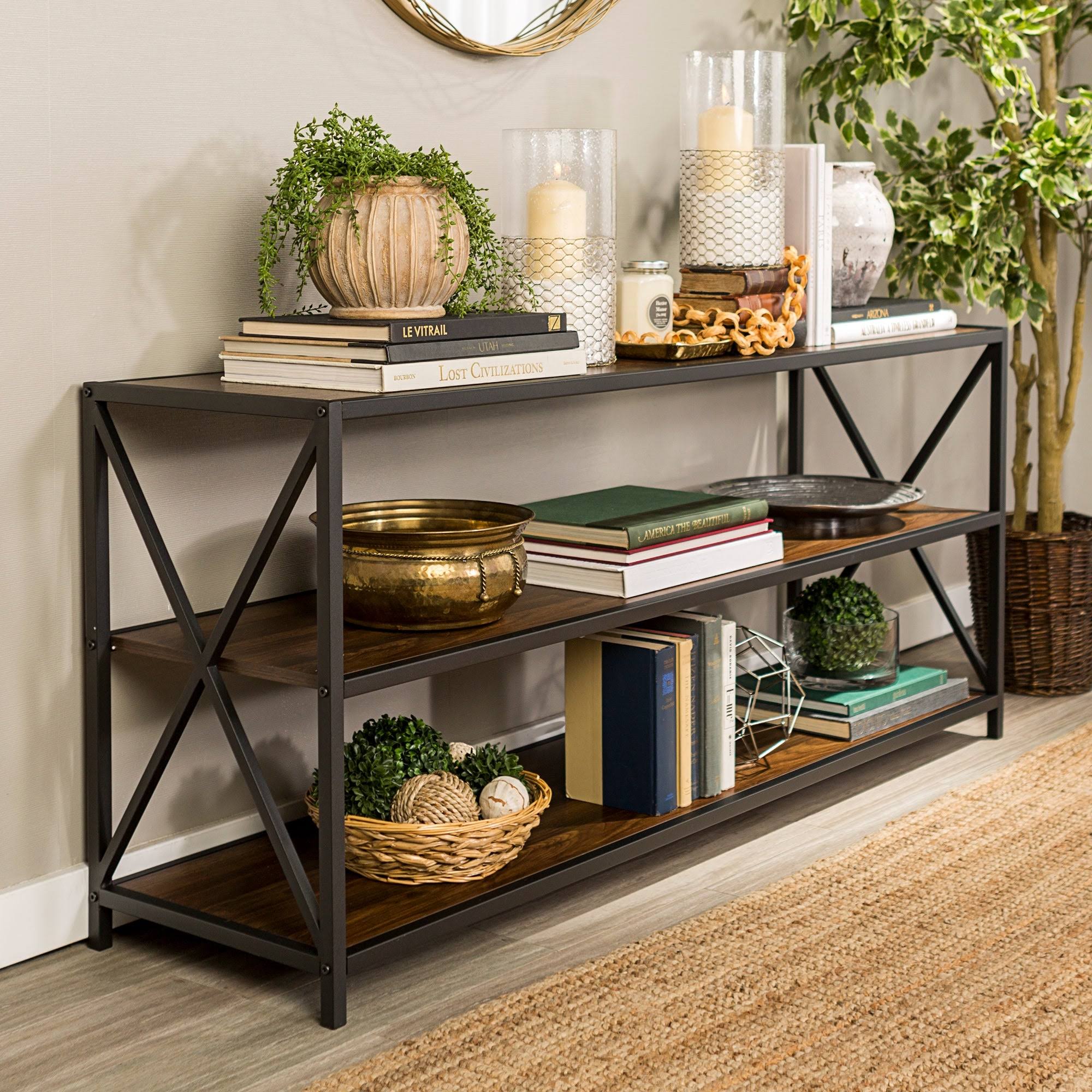 Dark Walnut / Black Metal X-Frame Bookshelf E971389