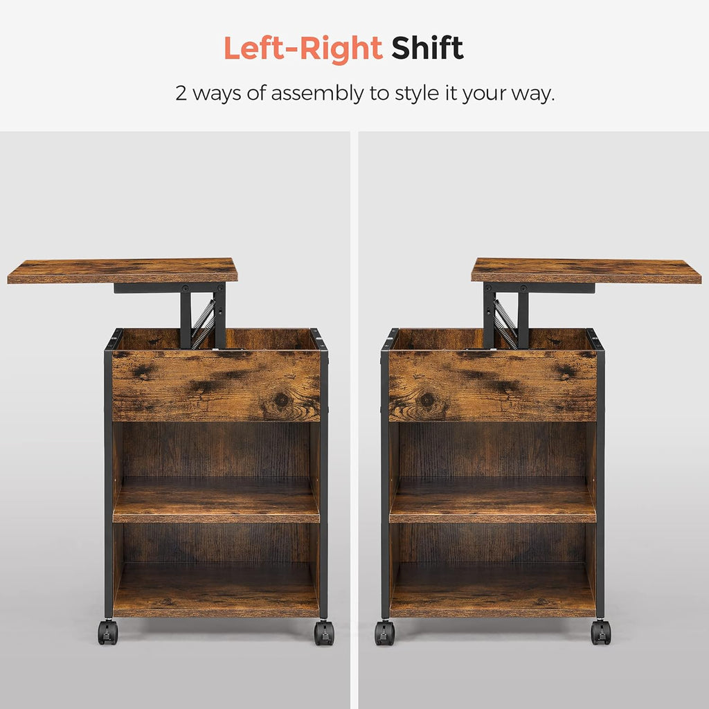 Rustic Brown and Black Nightstand with Lifting Top H428195