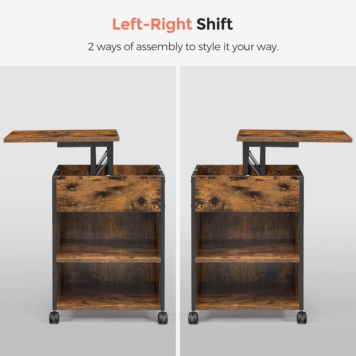 Rustic Brown and Black Nightstand with Lifting Top H428195