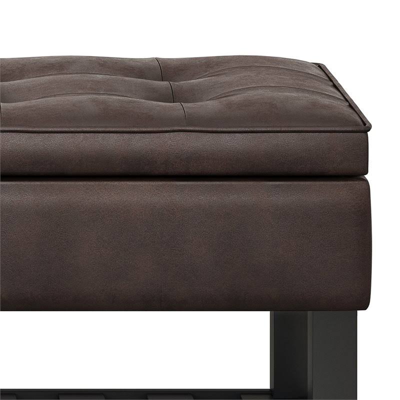 Distressed Brown Faux Leather Storage Ottoman Bench T732361