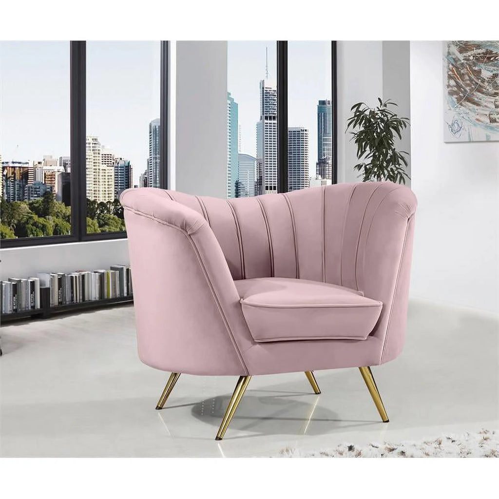 2-Piece Set with Velvet Accent Chair & Chaise in Pink and Gold F6396