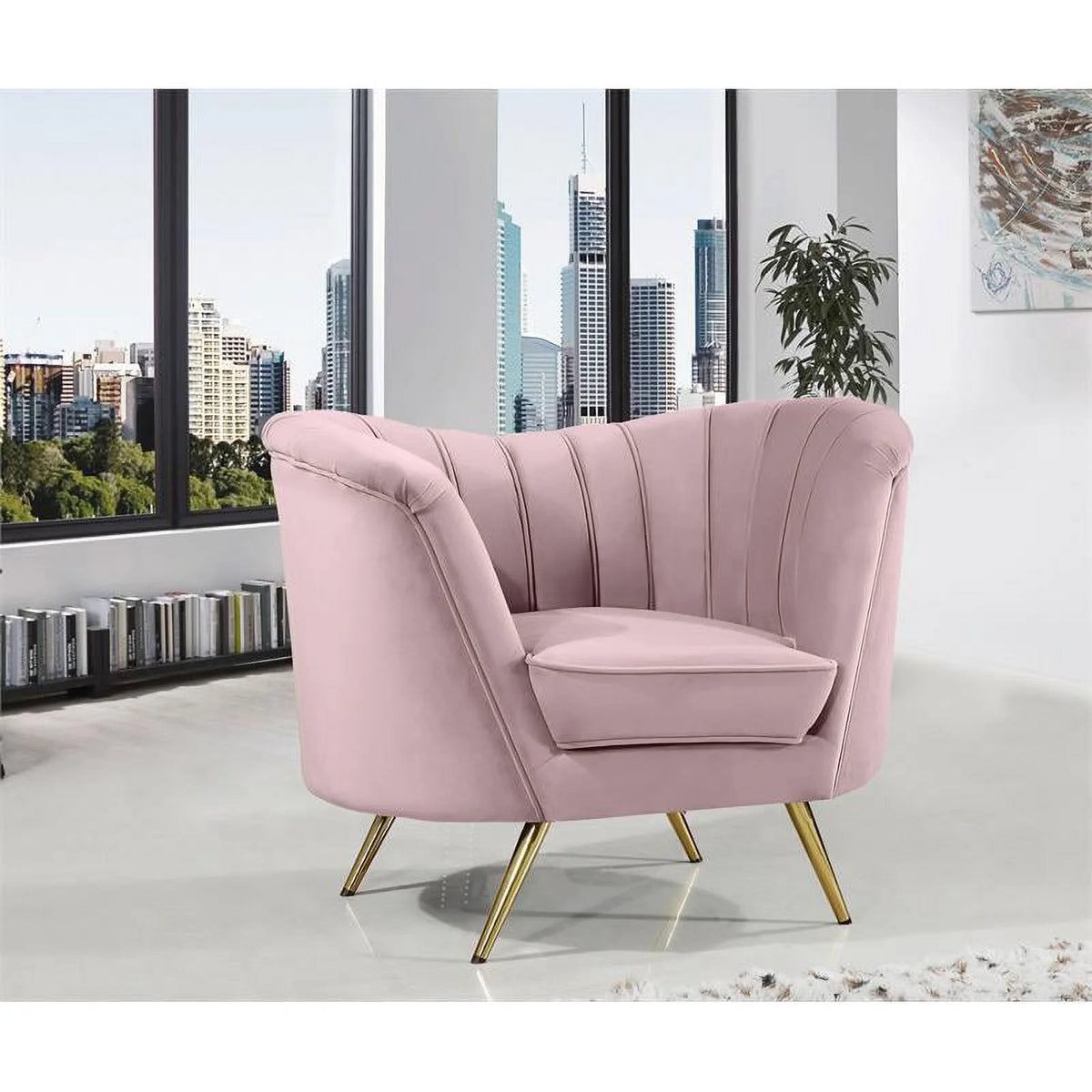 2-Piece Set with Velvet Accent Chair & Chaise in Pink and Gold F6396