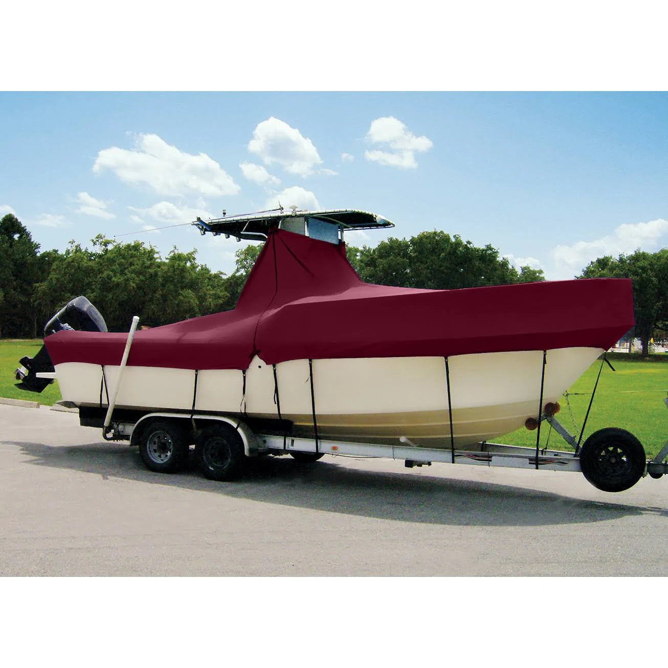 22 x 102 Boat Cover with Fixed T-Tops and Bow Rails P531