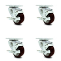 Maroon Poly Swivel Caster Set of 4 with Top Lock Brake N18451