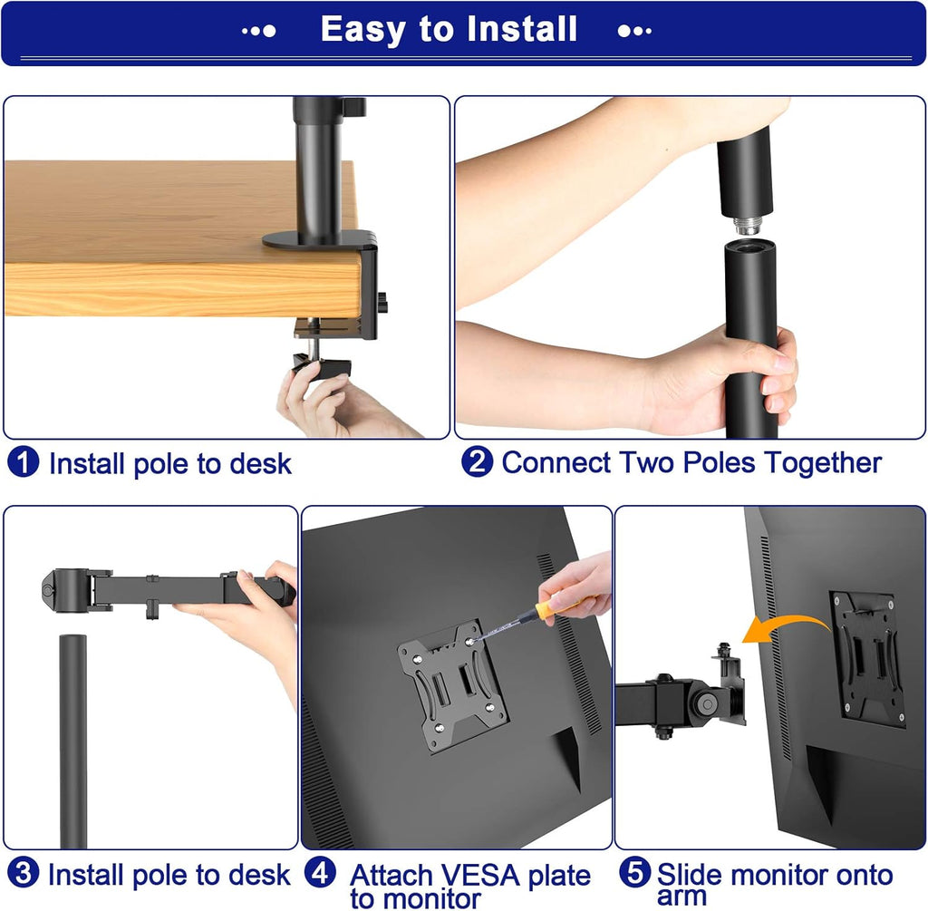 Single Monitor Mount 13-35 Inch, 39 Inch Tall, Fully Adjustable Arm, Pack of 2 Z802